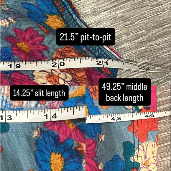 Natural Life Pink Blue Floral Hangout Cotton Jersey Midi Tank Dress Boho Cottage - Picture 10 of 10